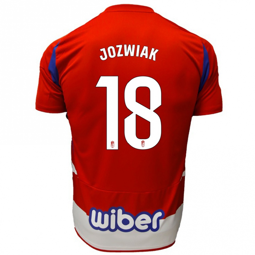 Kids Football Kamil Józwiak #18 Red White Blue Home Jersey 2024/25 T-Shirt Za