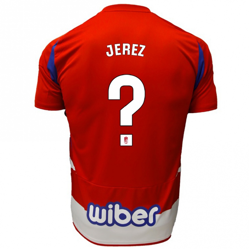 Kids Football Adrián Jerez #0 Red White Blue Home Jersey 2024/25 T-Shirt Za