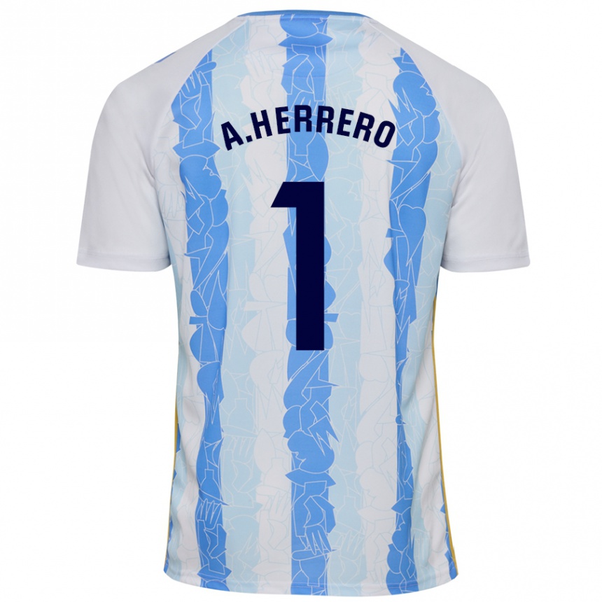 Kids Football Alfonso Herrero #1 White Blue Home Jersey 2024/25 T-Shirt Za