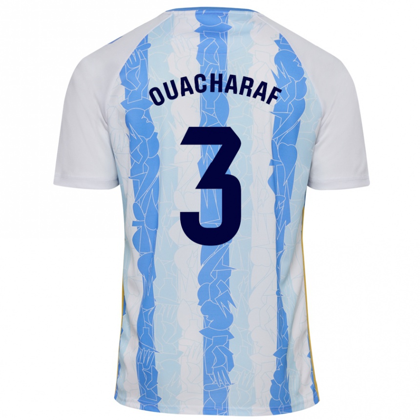 Kids Football Bilal Ouacharaf #3 White Blue Home Jersey 2024/25 T-Shirt Za