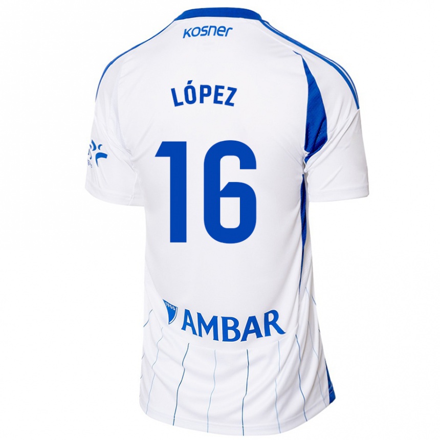 Kids Football Juan López #16 Red White Home Jersey 2024/25 T-Shirt Za