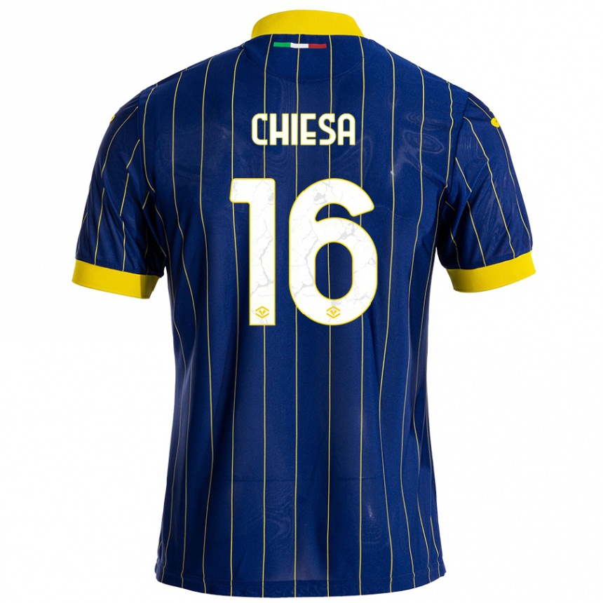 Kids Football Mattia Chiesa #16 Blue Yellow Home Jersey 2024/25 T-Shirt Za