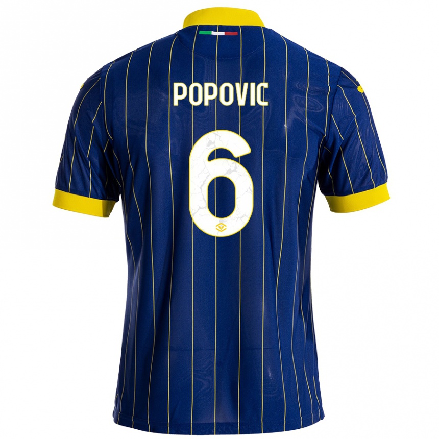 Kids Football Andrej Popovic #6 Blue Yellow Home Jersey 2024/25 T-Shirt Za