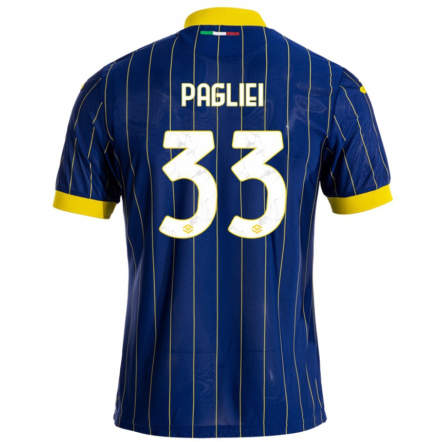 Kids Football Matteo Pagliei #33 Blue Yellow Home Jersey 2024/25 T-Shirt Za