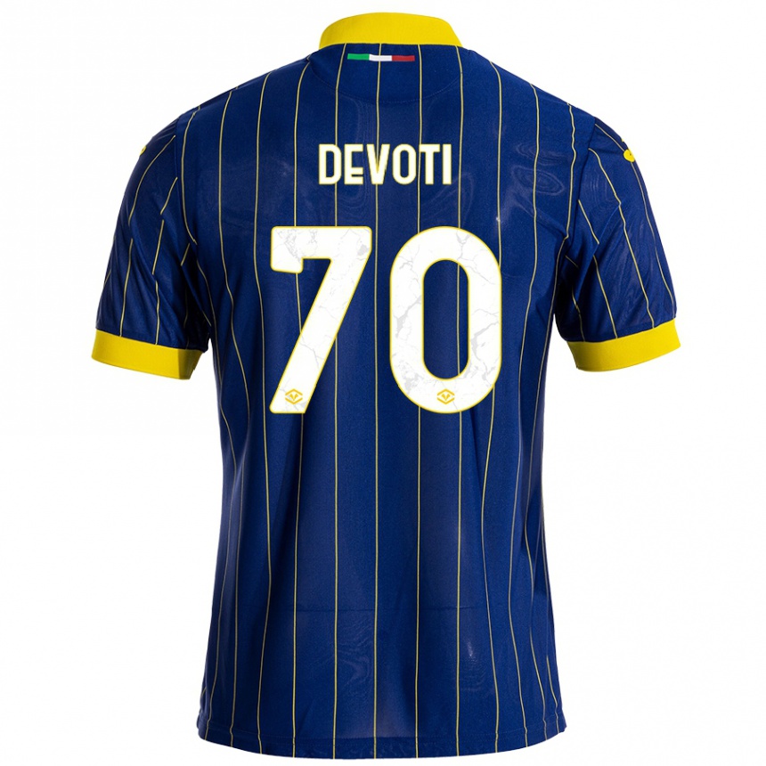 Kids Football Andrea Devoti #70 Blue Yellow Home Jersey 2024/25 T-Shirt Za