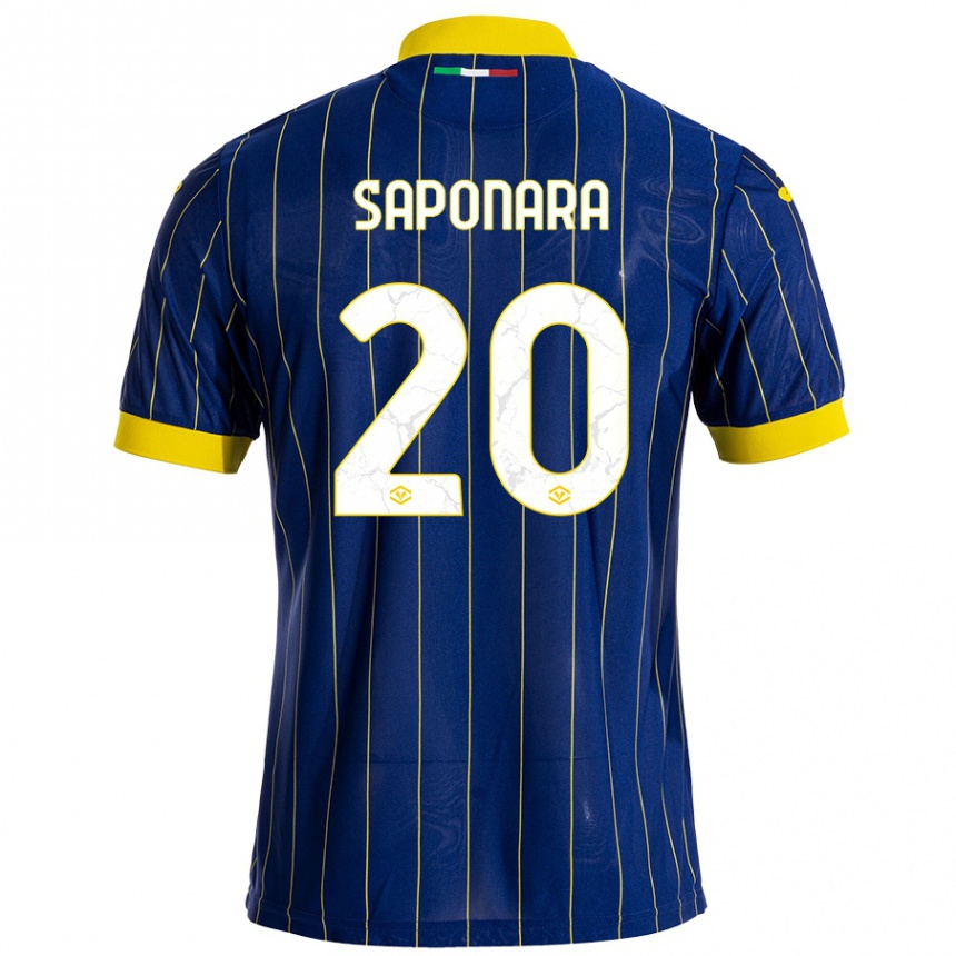 Kids Football Riccardo Saponara #20 Blue Yellow Home Jersey 2024/25 T-Shirt Za