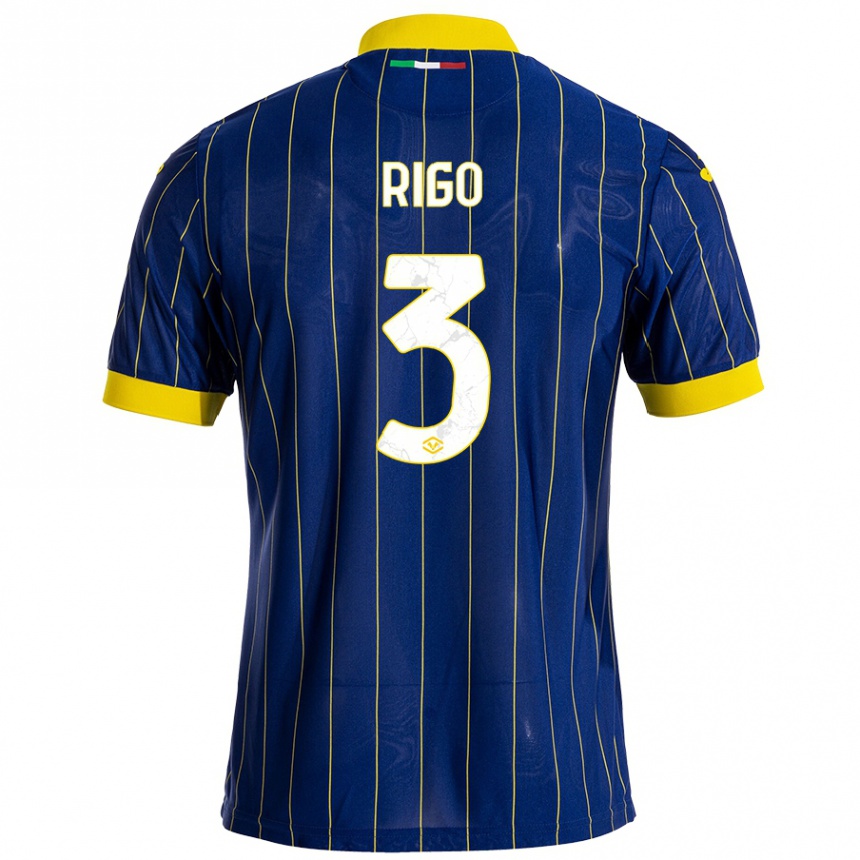 Kids Football Mattia Rigo #3 Blue Yellow Home Jersey 2024/25 T-Shirt Za