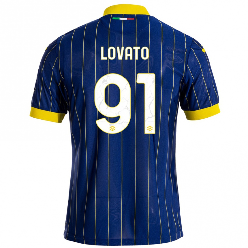 Kids Football Enrico Lovato #91 Blue Yellow Home Jersey 2024/25 T-Shirt Za