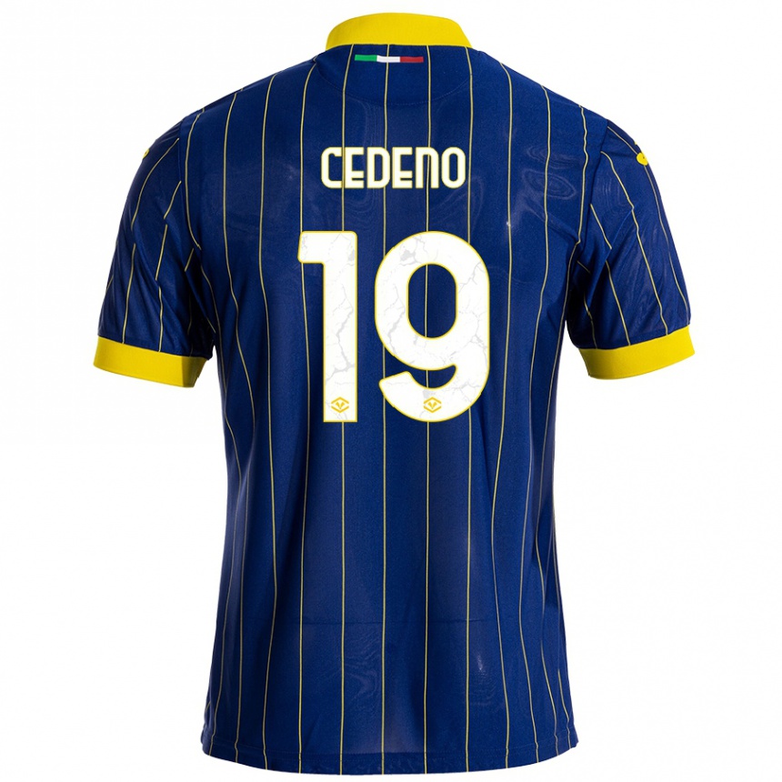 Kids Football Lineth Cedeno #19 Blue Yellow Home Jersey 2024/25 T-Shirt Za