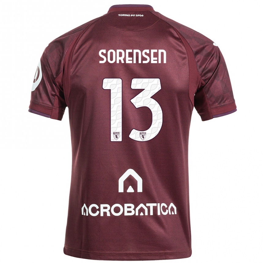 Kids Football Ben Sørensen #13 Maroon White Home Jersey 2024/25 T-Shirt Za