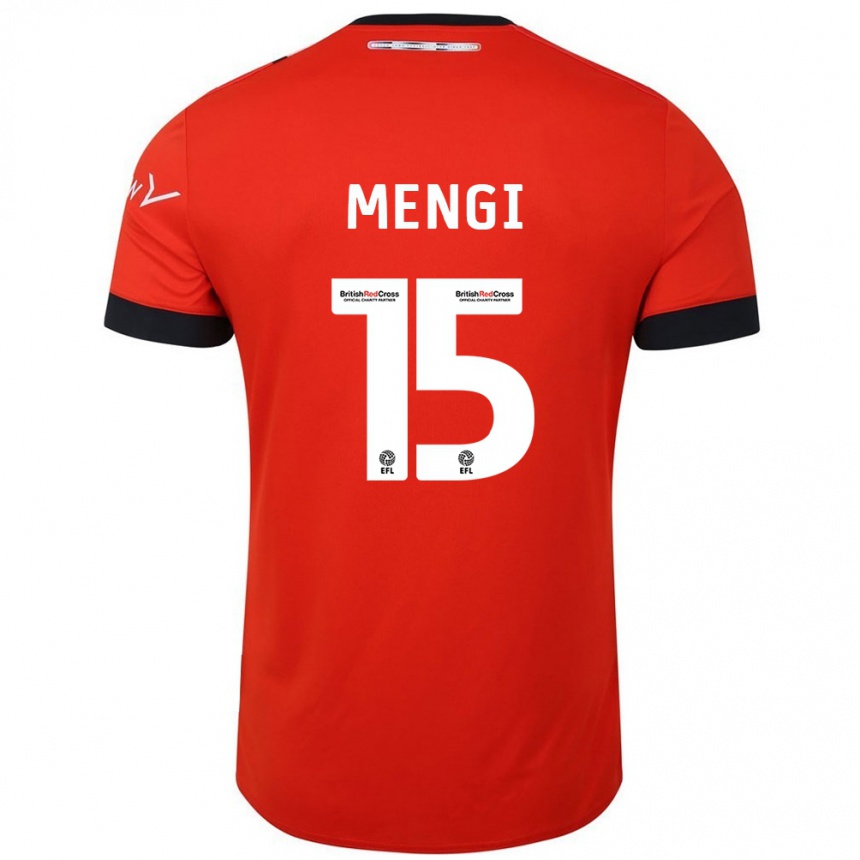 Kids Football Teden Mengi #15 Orange Black Home Jersey 2024/25 T-Shirt Za