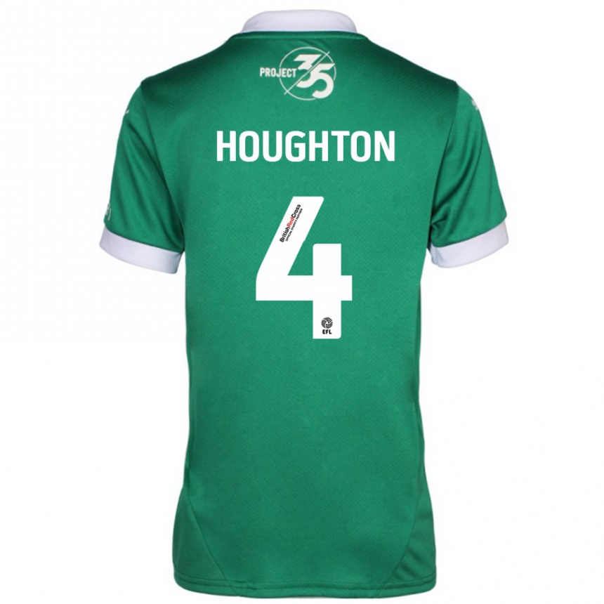 Kids Football Jordan Houghton #4 Green White Home Jersey 2024/25 T-Shirt Za