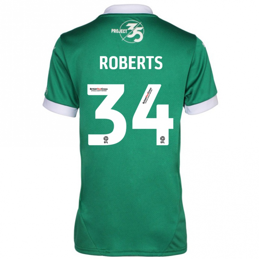 Kids Football Caleb Roberts #34 Green White Home Jersey 2024/25 T-Shirt Za