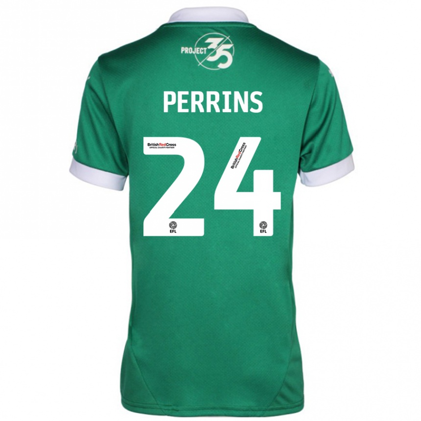 Kids Football Grace Perrins #24 Green White Home Jersey 2024/25 T-Shirt Za