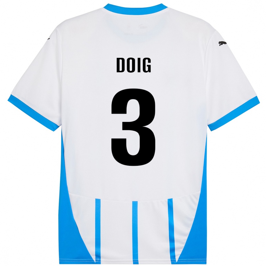 Kids Football Josh Doig #3 White Blue Away Jersey 2024/25 T-Shirt Za