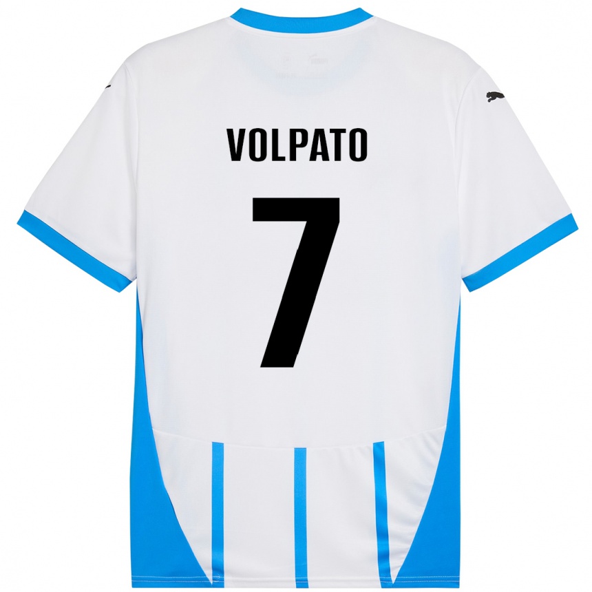 Kids Football Cristian Volpato #7 White Blue Away Jersey 2024/25 T-Shirt Za