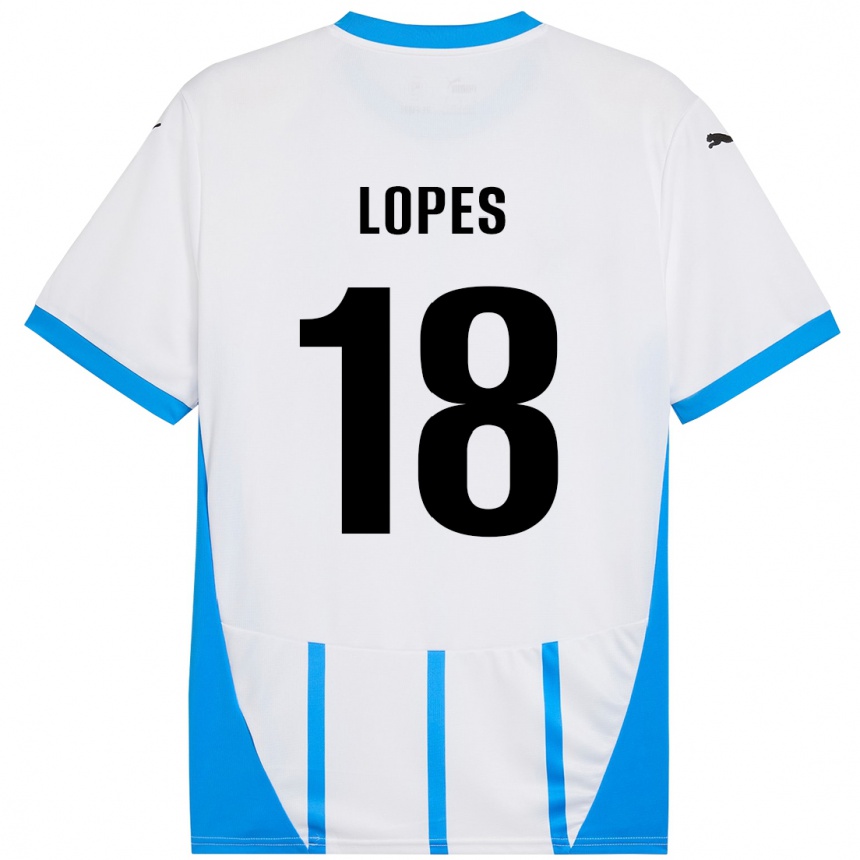 Kids Football Emerick Lopes #18 White Blue Away Jersey 2024/25 T-Shirt Za