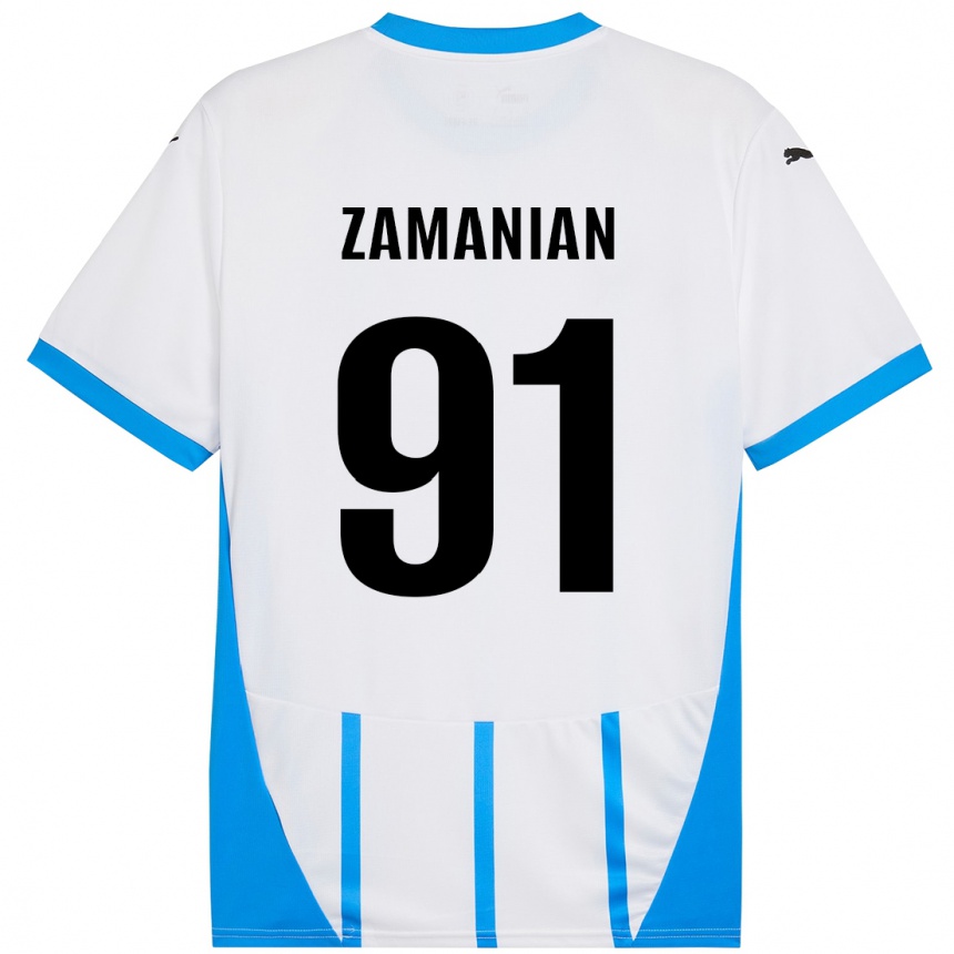 Kids Football Annahita Zamanian #91 White Blue Away Jersey 2024/25 T-Shirt Za