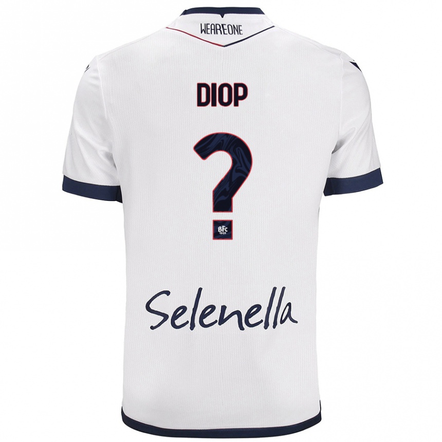 Kids Football Saer Diop #0 White Royal Blue Away Jersey 2024/25 T-Shirt Za