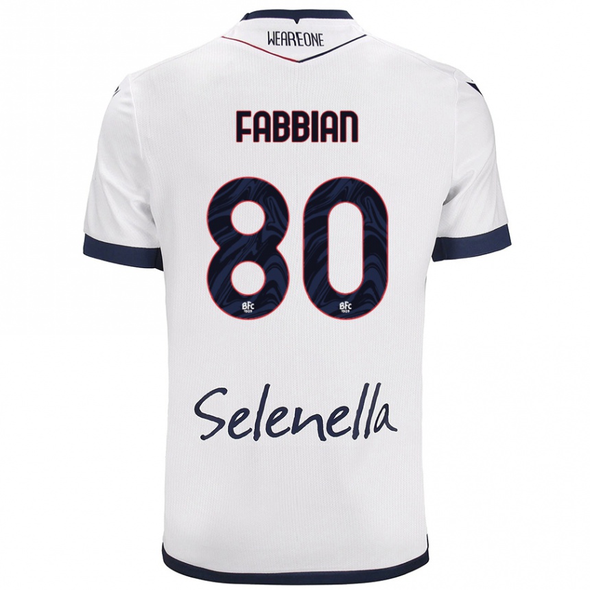 Kids Football Giovanni Fabbian #80 White Royal Blue Away Jersey 2024/25 T-Shirt Za