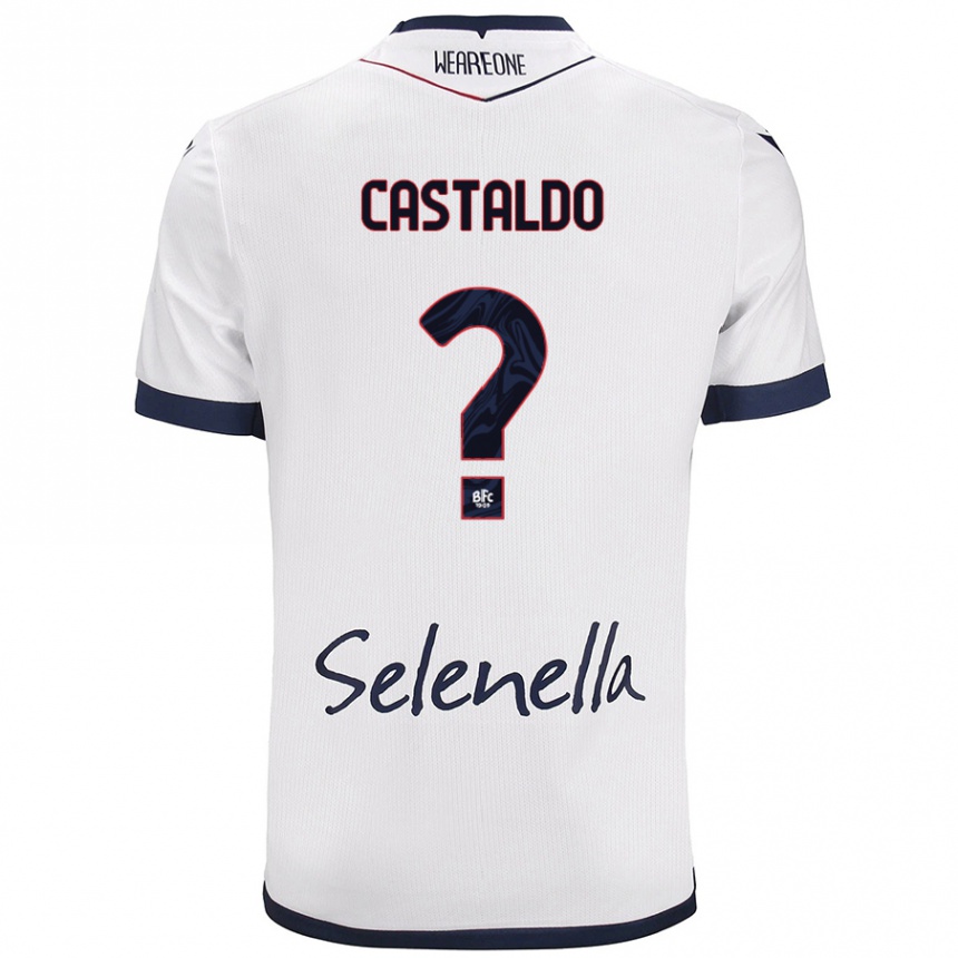 Kids Football Francesco Castaldo #0 White Royal Blue Away Jersey 2024/25 T-Shirt Za