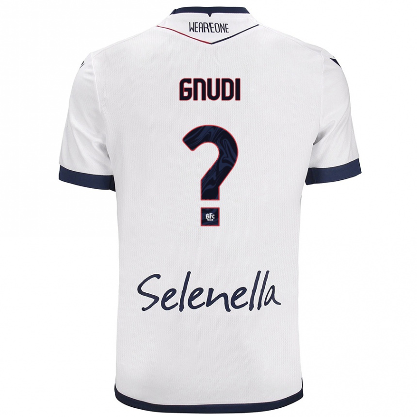 Kids Football Riccardo Gnudi #0 White Royal Blue Away Jersey 2024/25 T-Shirt Za