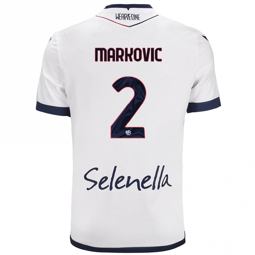 Kids Football Petar Markovic #2 White Royal Blue Away Jersey 2024/25 T-Shirt Za