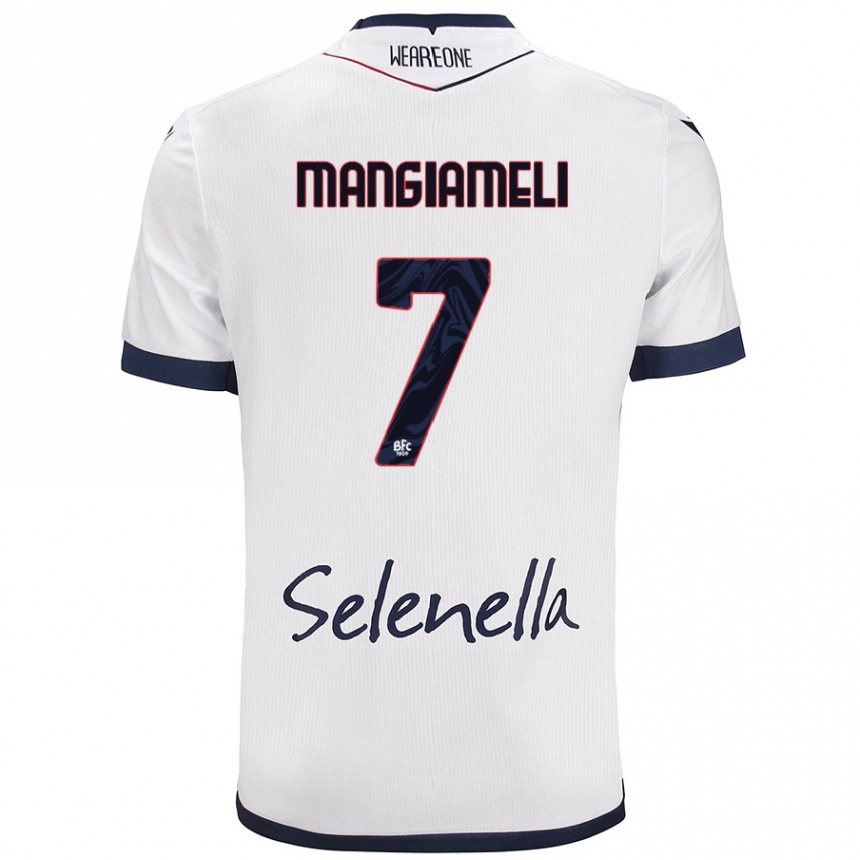 Kids Football Federico Mangiameli #7 White Royal Blue Away Jersey 2024/25 T-Shirt Za