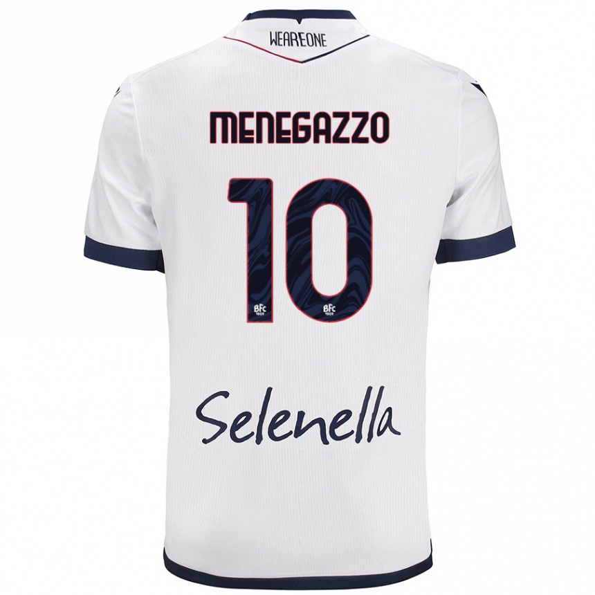 Kids Football Lorenzo Menegazzo #10 White Royal Blue Away Jersey 2024/25 T-Shirt Za