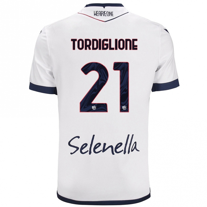 Kids Football Nicolò Tordiglione #21 White Royal Blue Away Jersey 2024/25 T-Shirt Za