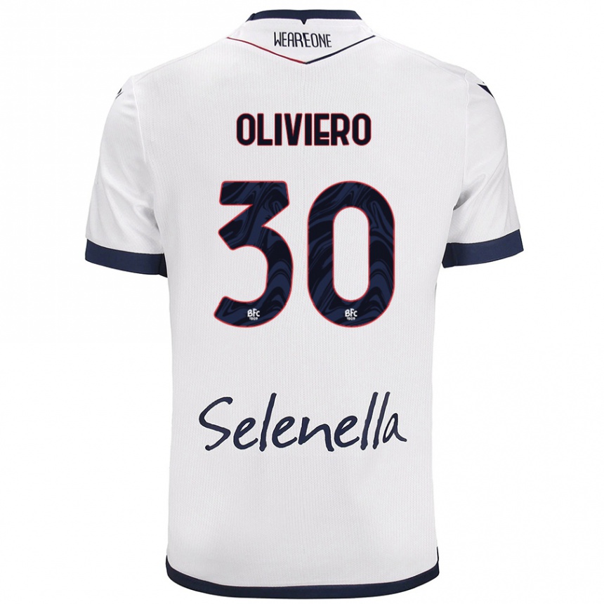 Kids Football Andrea Oliviero #30 White Royal Blue Away Jersey 2024/25 T-Shirt Za