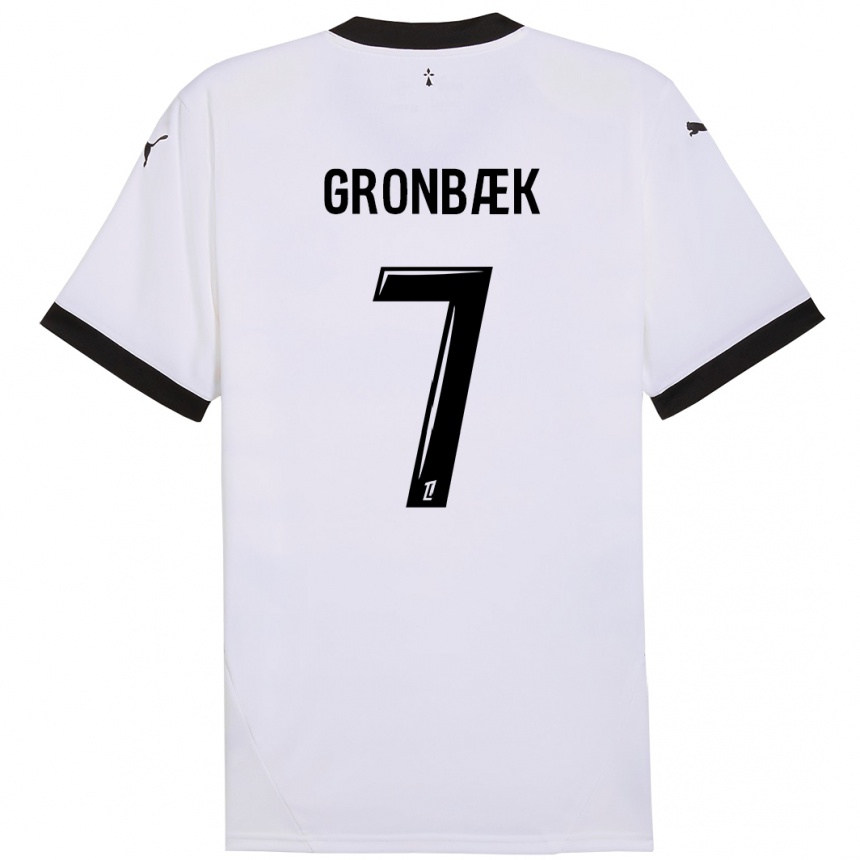 Kids Football Albert Grønbaek #7 White Black Away Jersey 2024/25 T-Shirt Za