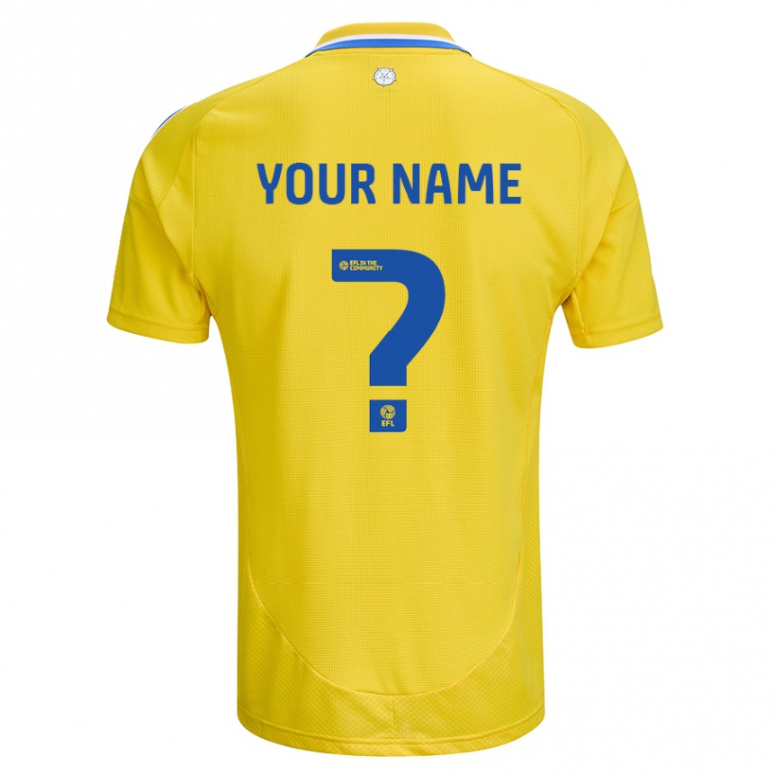 Kids Football Your Name #0 Yellow Blue Away Jersey 2024/25 T-Shirt Za