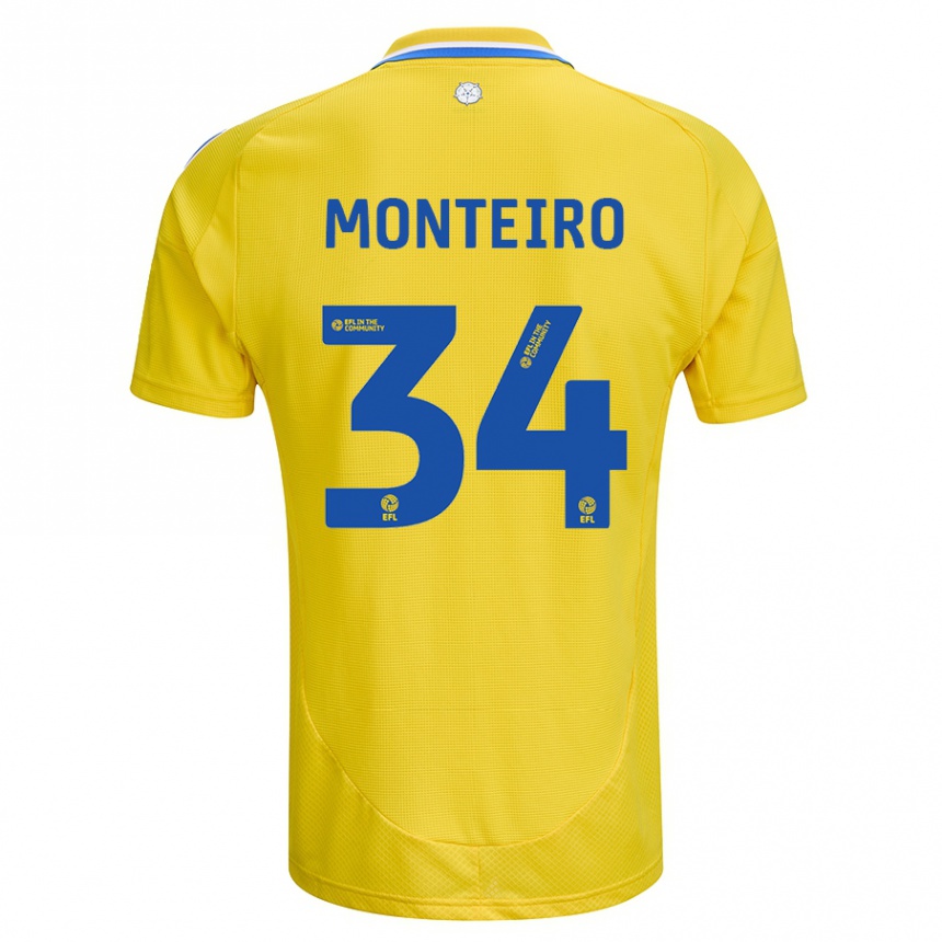 Kids Football Diogo Monteiro #34 Yellow Blue Away Jersey 2024/25 T-Shirt Za