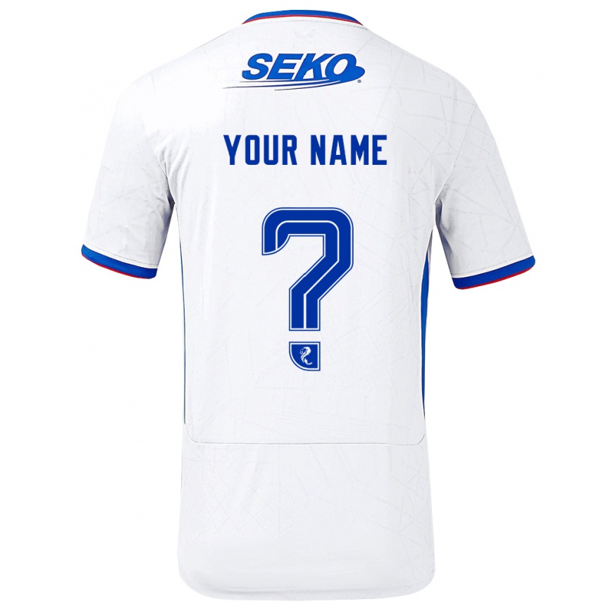 Kids Football Your Name #0 White Blue Away Jersey 2024/25 T-Shirt Za