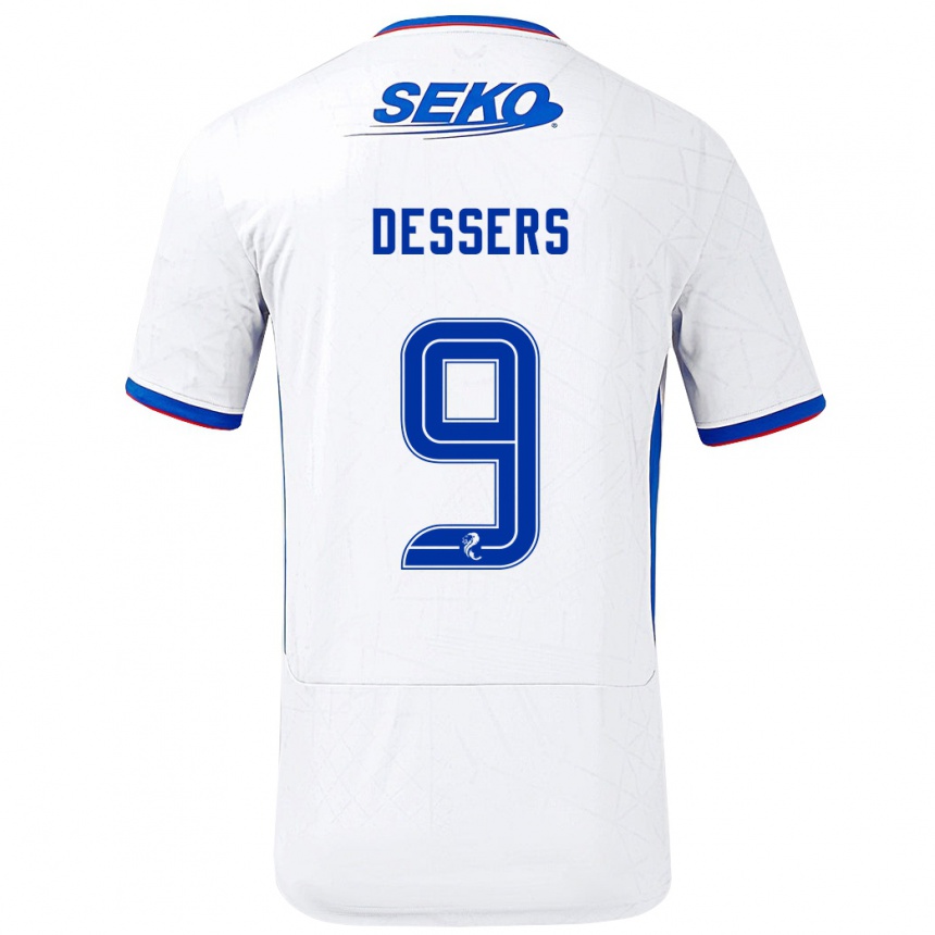 Kids Football Cyriel Dessers #9 White Blue Away Jersey 2024/25 T-Shirt Za