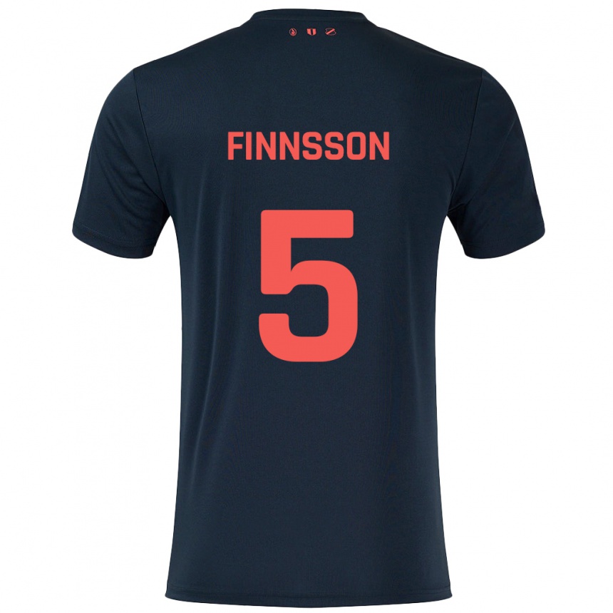 Kids Football Kolbeinn Finnsson #5 Black Red Away Jersey 2024/25 T-Shirt Za