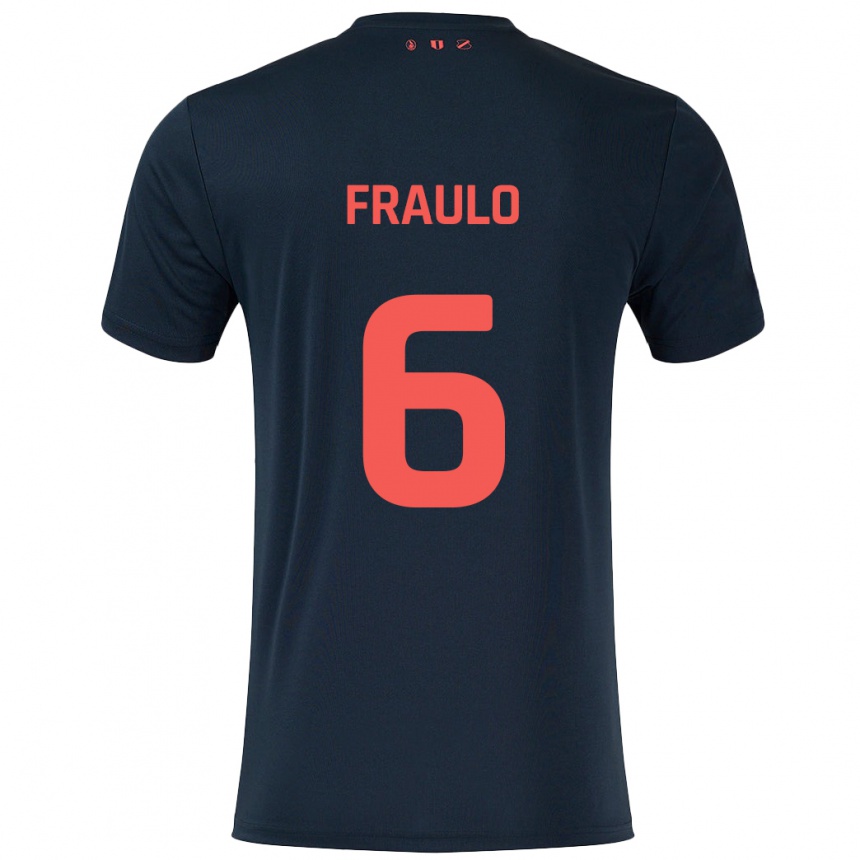 Kids Football Oscar Fraulo #6 Black Red Away Jersey 2024/25 T-Shirt Za