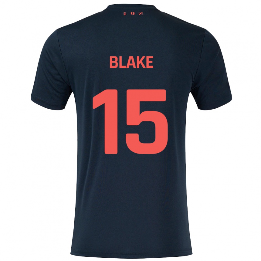 Kids Football Adrian Blake #15 Black Red Away Jersey 2024/25 T-Shirt Za