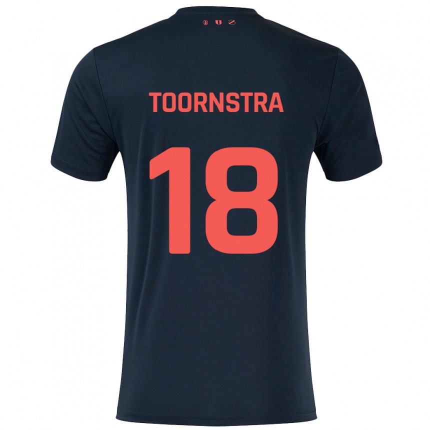 Kids Football Jens Toornstra #18 Black Red Away Jersey 2024/25 T-Shirt Za