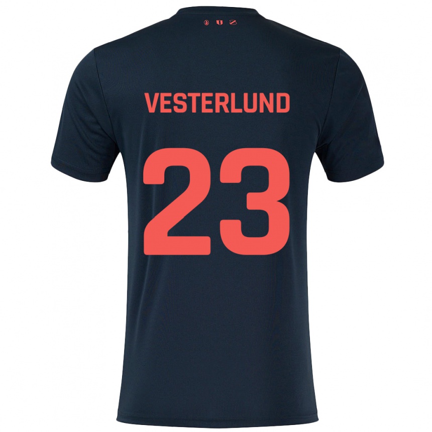 Kids Football Niklas Vesterlund #23 Black Red Away Jersey 2024/25 T-Shirt Za