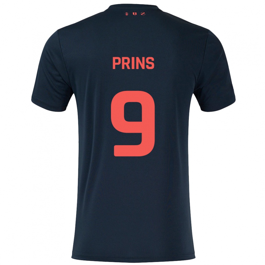 Kids Football Femke Prins #9 Black Red Away Jersey 2024/25 T-Shirt Za