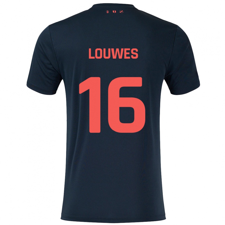 Kids Football Puck Louwes #16 Black Red Away Jersey 2024/25 T-Shirt Za