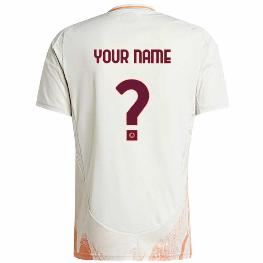 Kids Football Your Name #0 Cream White Orange Away Jersey 2024/25 T-Shirt Za