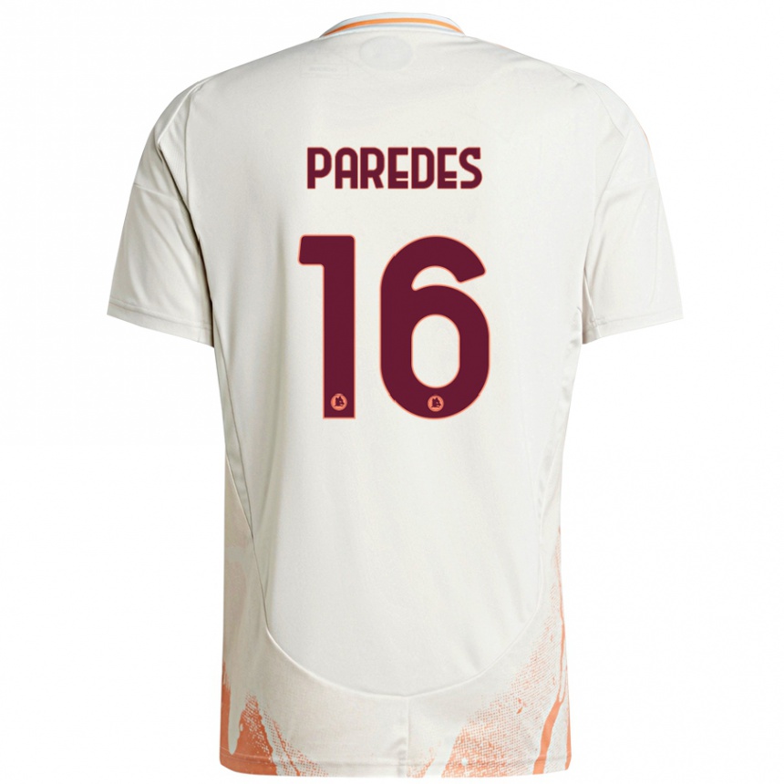 Kids Football Leandro Paredes #16 Cream White Orange Away Jersey 2024/25 T-Shirt Za