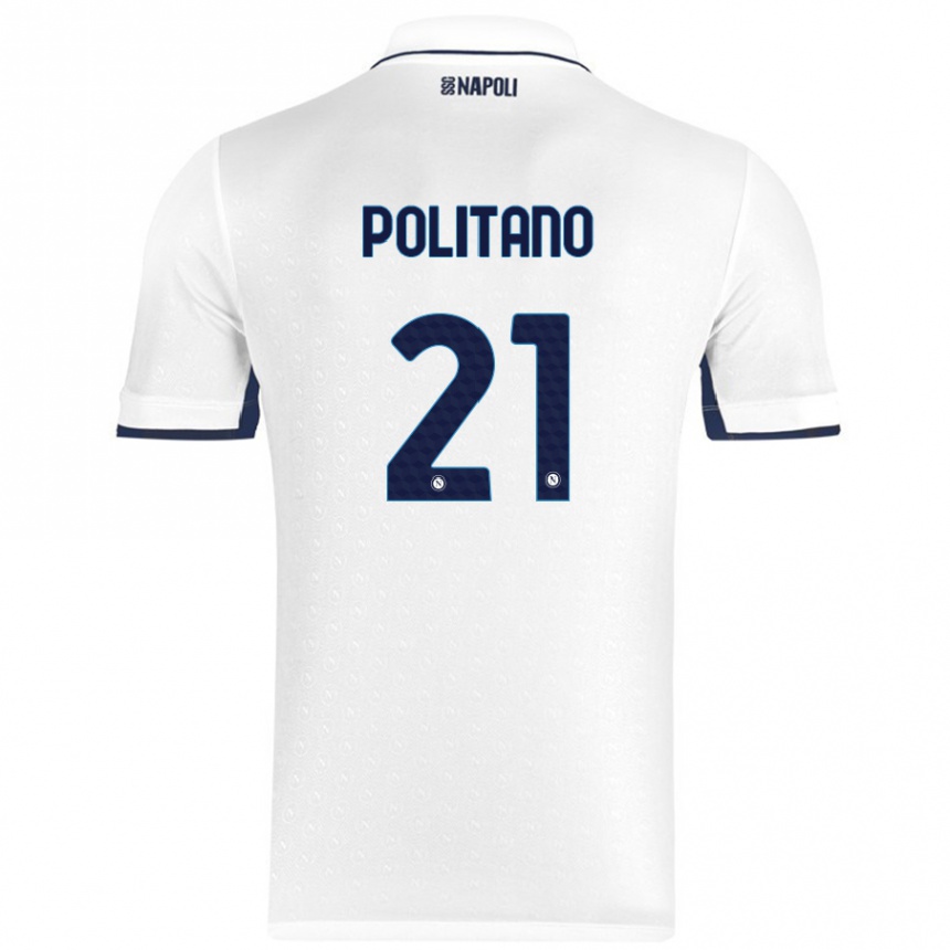 Kids Football Matteo Politano #21 White Royal Blue Away Jersey 2024/25 T-Shirt Za