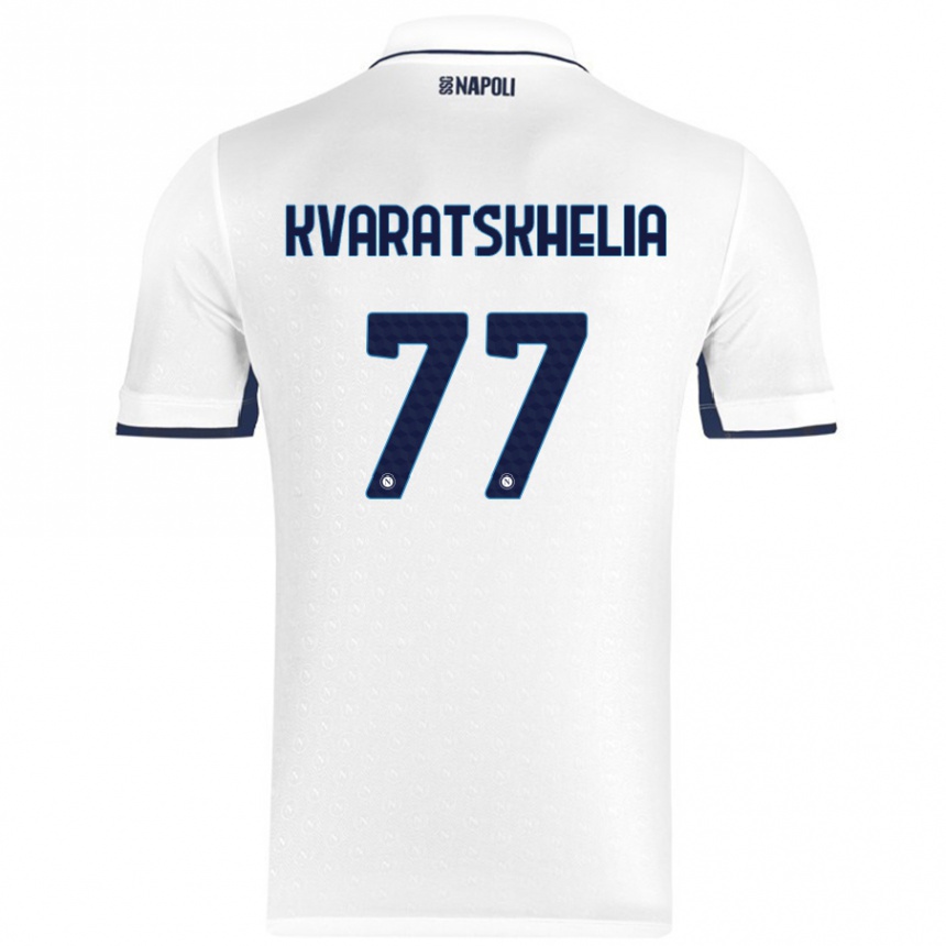 Kids Football Khvicha Kvaratskhelia #77 White Royal Blue Away Jersey 2024/25 T-Shirt Za