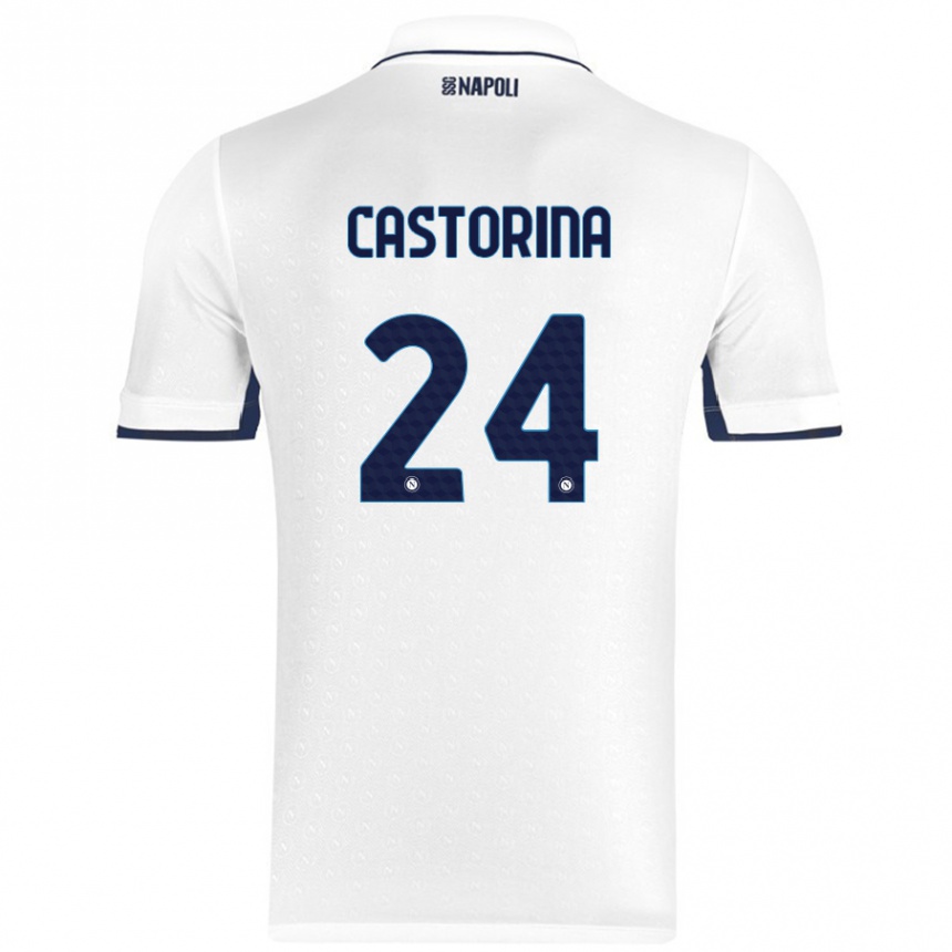 Kids Football Alessandro Castorina #24 White Royal Blue Away Jersey 2024/25 T-Shirt Za