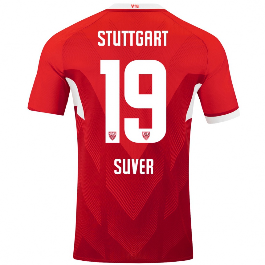 Kids Football Jakov Suver #19 Red White Away Jersey 2024/25 T-Shirt Za