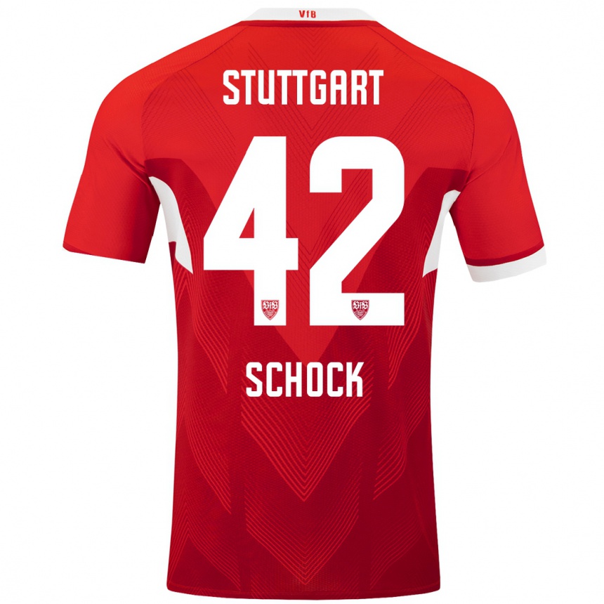 Kids Football Florian Schock #42 Red White Away Jersey 2024/25 T-Shirt Za